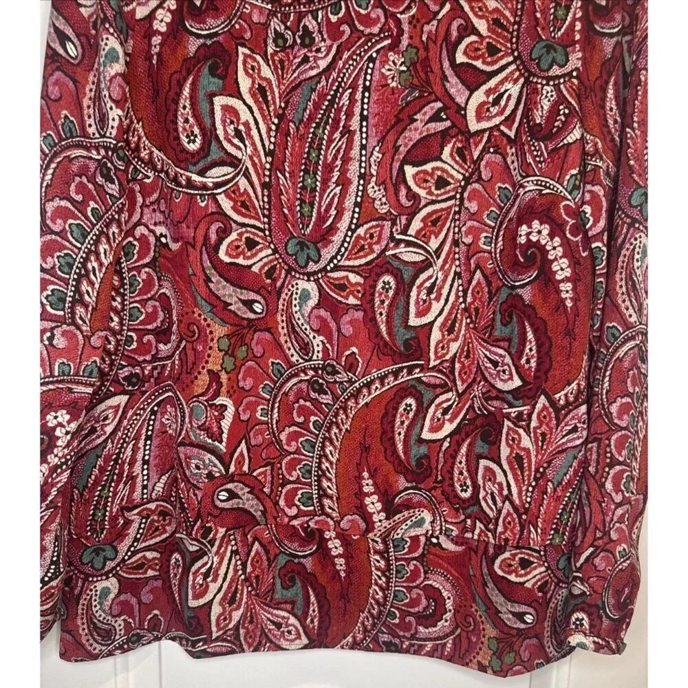 J‎ Jill Women’s Red Paisley Layered Chiffon Long Sleeve Blouse Top Sz XS